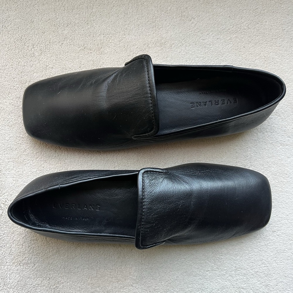 Everlane The Day Loafer Black Nappa Leather‎ Flat Shoe Women 5.5 Square Toe